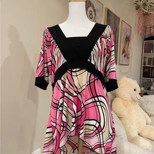 Pink and Black Geometric Tunic Top